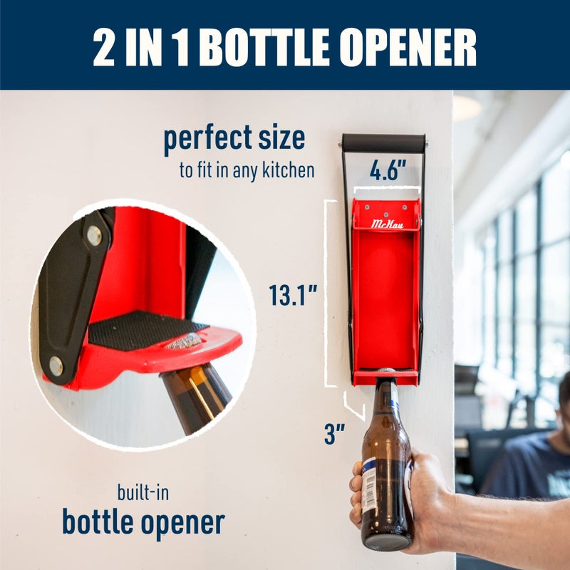 Mckay 16 Oz. and 12 Oz. Metal Can Crusher, Heavy-Duty Wall-Mounted Smasher for Aluminum Seltzer, Soda, Beer Cans and Bottles for Recycling, Gadgets for Home (Red) - Image 3